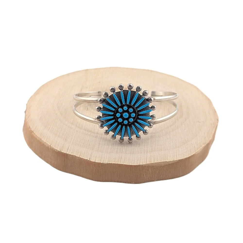 Zuni Cuff Bracelet Native American Petite Needlepoint Turquoise Jewelry 6.25‎ **